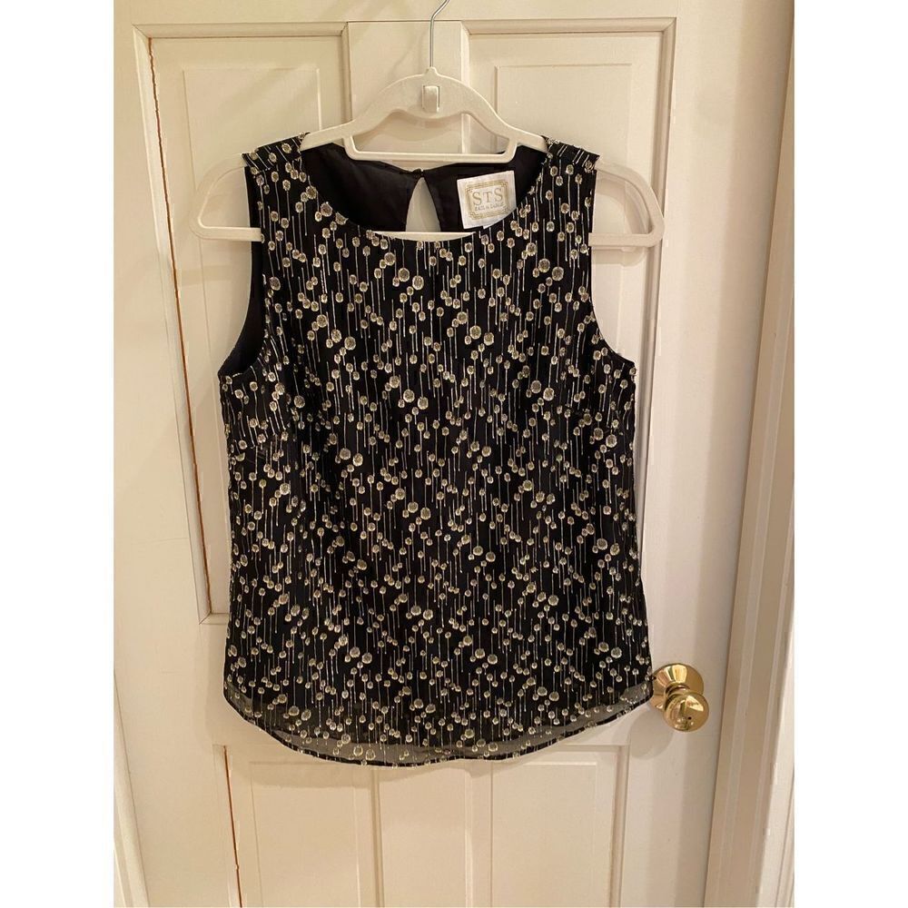 Sail to Sable Lurex Clip Dot Gold and Black Sleeveless Blouse size small